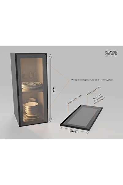 SUMUAS Alüminyum Çerçeveli Cam Dolap Kapağı – 72cm X 30cm - Modern Mutfak & V...