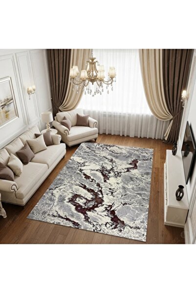 SELECT Μοντέρνο Χαλί Μαρμάρινο Γκρι Λευκό Δίχρωμο με Τυρκουάζ Αντιολισθητικό