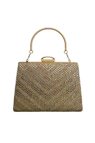 velve Τσάντα clutch για εκδηλώσεις SUN POP, με πολύχρωμα στρας, ΧΡΥΣΗ