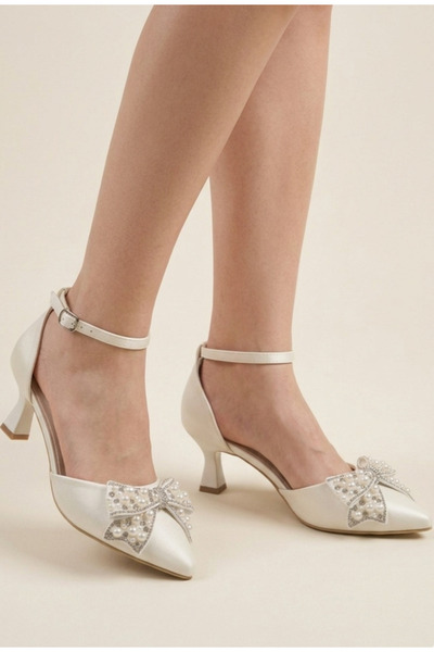 ŞAH Παπούτσια νυφικού/βραδινού φορέματος με φιόγκο από πέτρες μαργαριταριού 5...