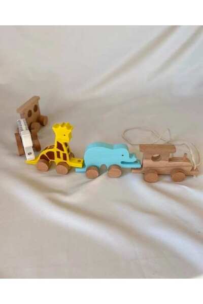 tiny wood لعبة قطار السفاري الخشبية |   قطار أطفال مونتيسوري تشيك يدوي الصنع |
