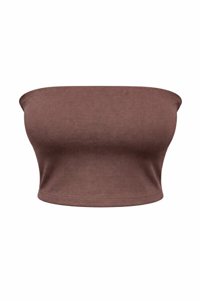 Mixray 2082 Γυναικεία μπλούζα χωρίς τιράντες Basic Crop Top Καφέ