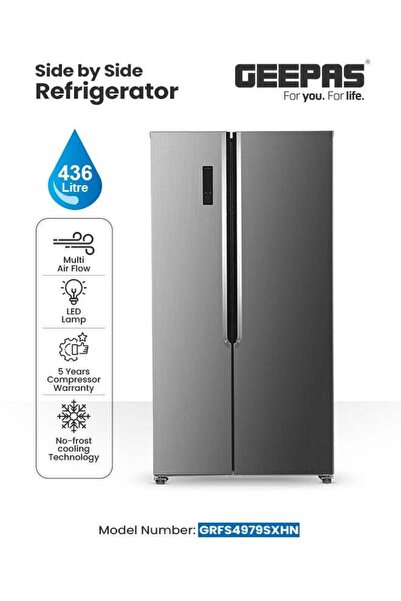 Geepas Side-by-Side No-Frost Refrigerator - 436L Gross Capacity