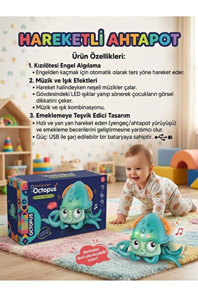 Tıfıl Toys Hareketli Müzikli Işıklı Engelden Kaçan Sensörlü Eğitici Emekleme ...