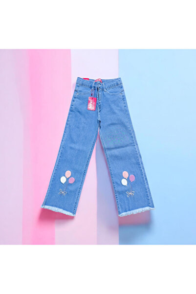 YDBKStore Girl's Wide-Leg Comfortable/Loose-Fit Jeans with Balloon Embroidery...