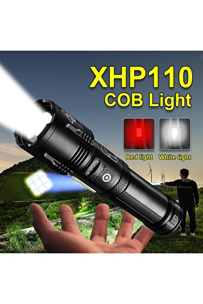 Munico Yan Işık El Feneri Süper Parlak XHP110 LED+COB El Feneri Şarj Edilebil...