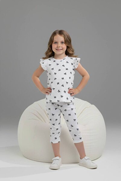 Yağmur Giyim PJKSKT Σετ κοντομάνικο για κορίτσια με μανίκια βολάν από ριμπ ύφ...