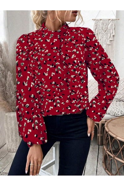 Iuliashop Bluza Dama Gemma Grena cu Print Alb si Negru - S