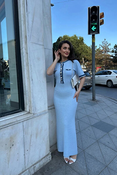 URİS Γυναικείο Καλοκαιρινό Μπλε Κομψό Τζιν Φόρεμα με Λεπτομέρειες και Κουμπιά...