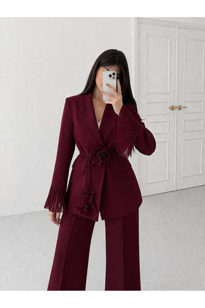 Ekim Store Σετ μπλέιζερ με λουλουδάτα δαντελωτά μανίκια από τούλι