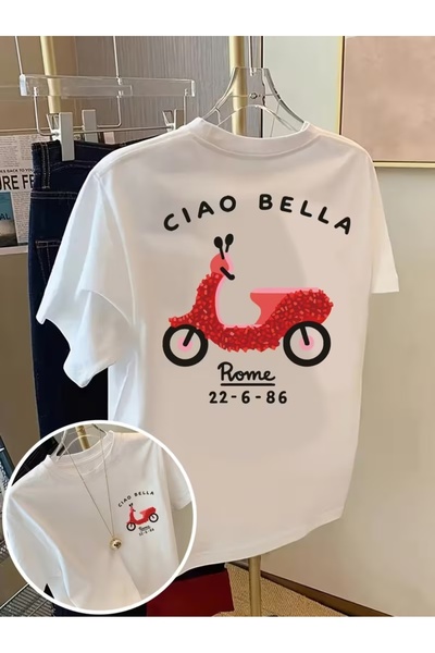 AEMİ Μπλουζάκι Unisex Ciao Bella Motor με στάμπα και λαιμόκοψη oversize