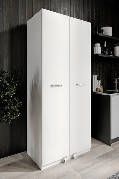 Afilli Çok Amaçlı Dolap Tekerlekli İki Kapaklı Kiler Erzak Mutfak Dolabı Beyaz