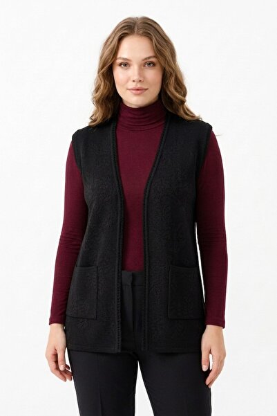 Uludağ Triko Γυναικείο πλεκτό γιλέκο μαμάς με ανάγλυφο σχέδιο BGL-ST05300