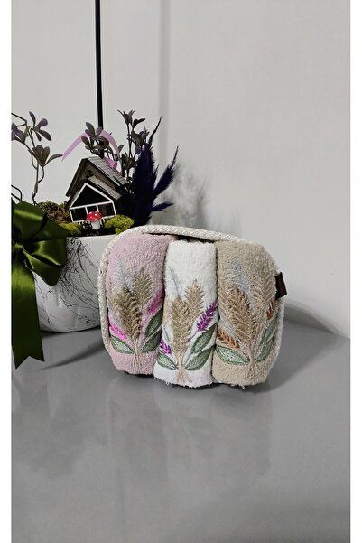 Melsin Örgü Sepetli 3’lü Nakışlı Havlu Seti 30x50 cm – Banyo & Mutfak Kullanımı