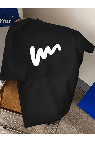 gencerco White Horizontal Line Printed Premium Oversize T-Shirt