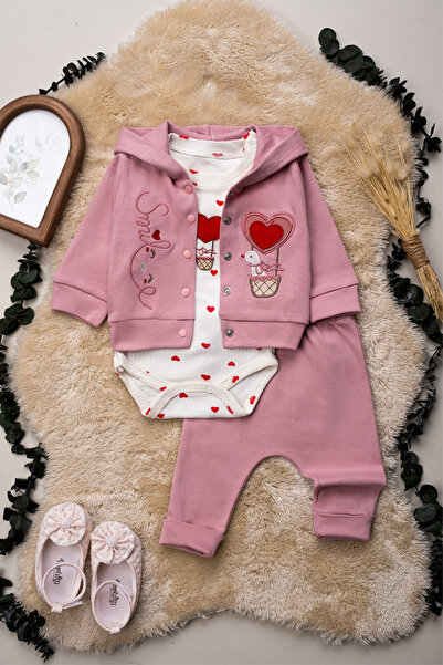 Hopy Kids 1031 طقم مطرز 100% قطن للفتيات الصغيرات مكون من 3 قطع 3-6-9 أشهر قط...