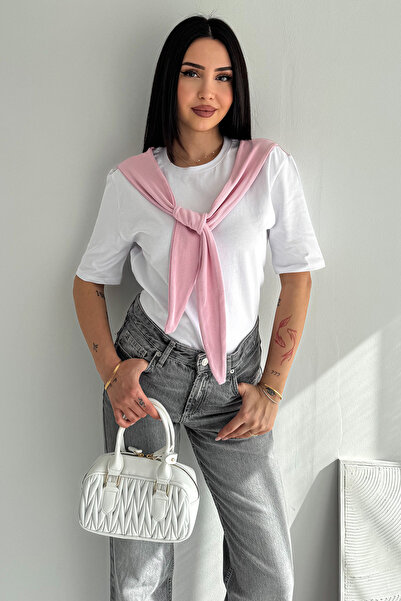 Noa&Noa Γυναικείο Λευκό Μπλουζάκι – Κομψό Βασικό T-Shirt με Λεπτομέρεια Φουλάρι