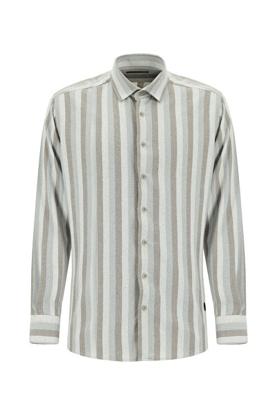 Abdullah Kiğılı Μακρυμάνικο Βαμβακερό Πουκάμισο Κολακευτικής Εφαρμογής με Ρίγες