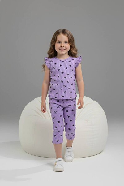 Yağmur Giyim PJKSKT Κοντομάνικο σετ για κορίτσια με φιόγκο, ριμπ ύφασμα, βολά...