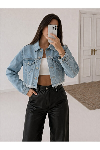 Ekim Store Τζιν μπουφάν με τσέπες στα μανίκια και σε κοντό μήκος