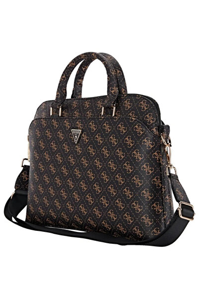 Guess Τσάντα 4G με Τριγωνικό Λογότυπο - Δερμάτινη 15 ιντσών Μαύρο/Καφέ (GUCB1...