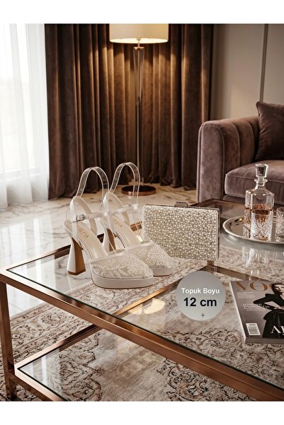 E&L Company 12cm incili işlemeli dantelli, kadeh topuk. Takım ÇANTASI hediyes...