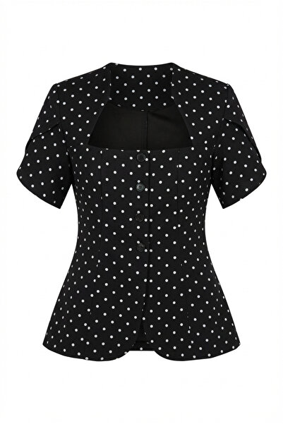 HAZELANNA Μαύρη μπλούζα πουά με κουμπιά