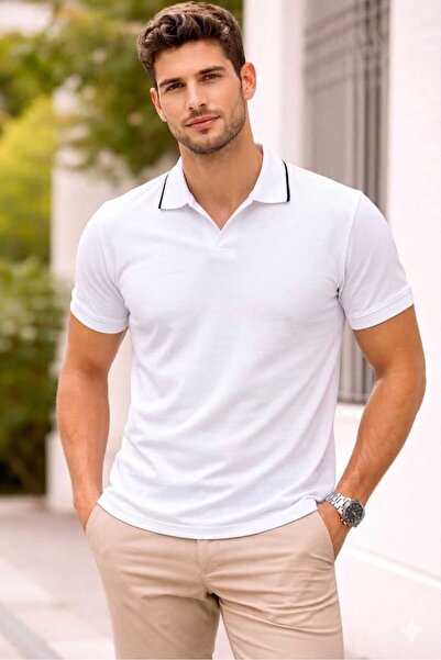 Umay moda 59 Premium Series Buttonless Polo Collar Men's T-Shirt
