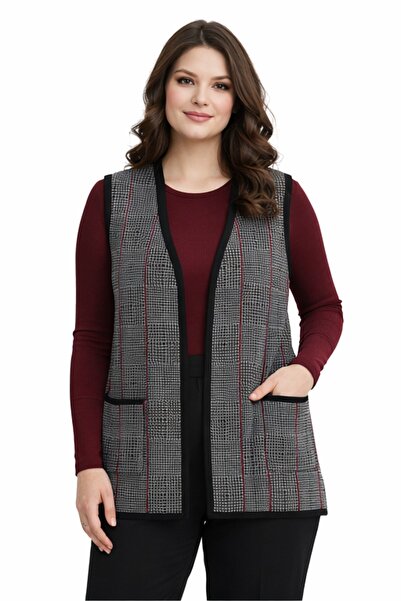 Uludağ Triko Γυναικείο πλεκτό γιλέκο Mother's Triko με σχέδιο πόδια χήνας BGL...