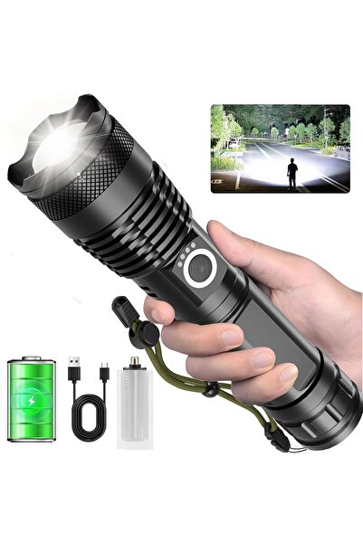 FAVBOX Şarj Edilebilir Yüksek Güçlü Taktiksel Süper Parlak El Feneri Acil Dur...