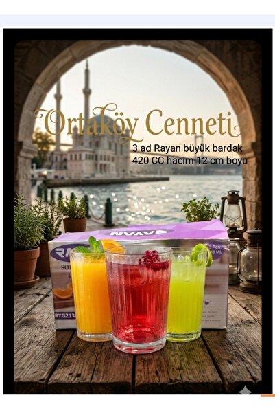 ORTAKÖYCENNETİ Large Size Drinking Glass 3 Pieces Glassware Striped 420 Cc 12...