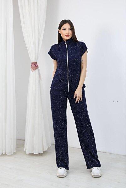 OTAKU Stone Embellished Zippered High-Neck Vest and Pants Comfortable Fit Sum...