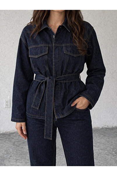 Ekim Store Σετ Τζιν με Ζώνη και Δεμένα Λεπτομέρειες, Διπλό, που Πλένεται