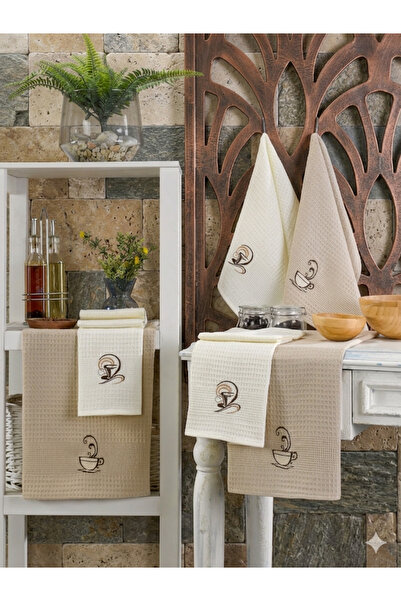 BEYAZLALE 6-Piece Kitchen Towel Set Brown Embroidered 40 X 60