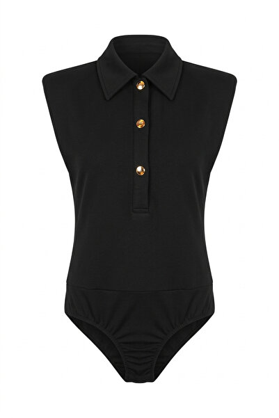 HAZELANNA Μαύρο κορμάκι με κουμπιά και λαιμόκοψη πόλο