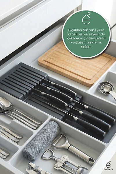 EVONİTA Σετ οργάνωσης συρταριών για μαχαίρια με στενά χώρια, μακρύ στήριγμα μ...
