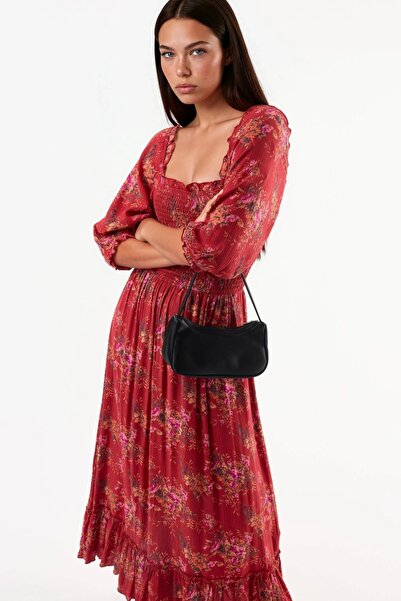 Hiccup Busem Floral Patterned Square Neck Midi Dress