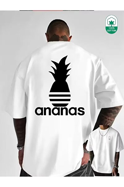 AEMİ Μπλουζάκι Unisex με στάμπα ανανά και λαιμόκοψη ποδηλάτου σε μεγάλο μέγεθος