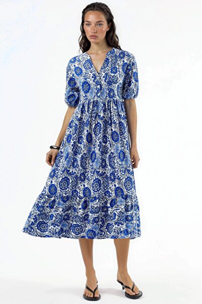 Hiccup BUSEM Floral midi dress with button closure