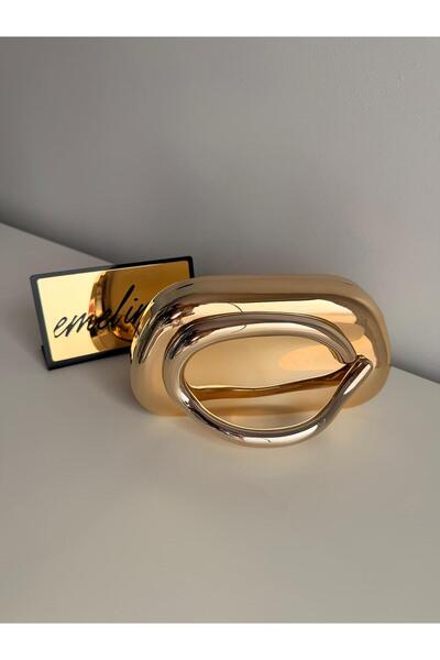 Lüks Oval Metalik Abiye Çanta Modern Tasarım Kadın Gece Davet Clutch Çanta