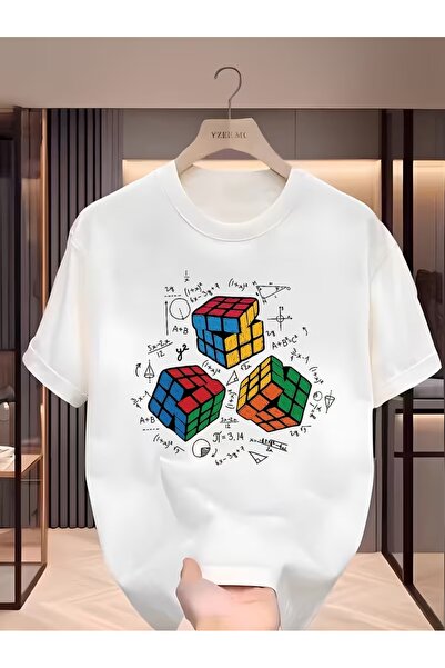 AEMİ Μπλουζάκι Unisex με στάμπα Rubik's Cube, Oversize, με λαιμόκοψη ποδηλάτου