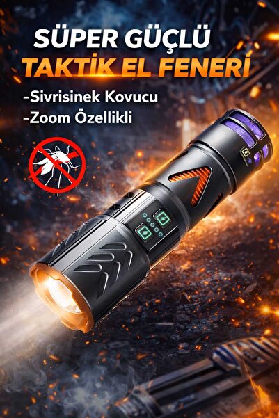 FAVBOX Güçlü Led El Feneri Sivrisinek Kovucu Yüksek Güç Şarj Edilebilir Takti...