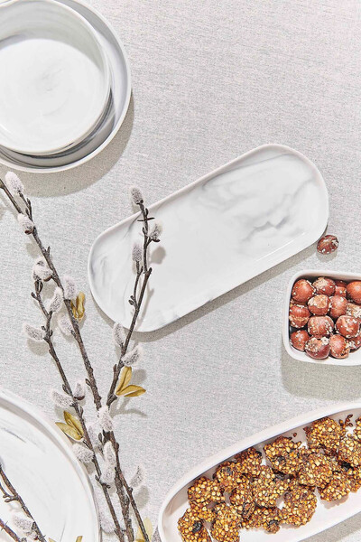 Paşabahçe Marble Porcelain Serving Plate Oval Gray - 1 Piece