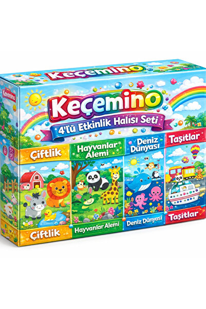 Enine Boyuna Eğitim 🎁 Keçemino 4’lü Etkinlik Halısı Seti – Çiftlik | Hayvanl...