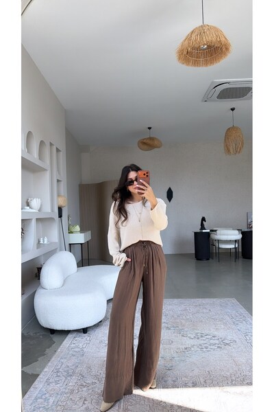 Buket Teke Καφέ Παντελόνι από Λινό Μοντέλο ZR Premium