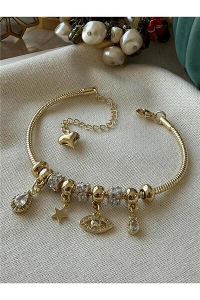 POSH AND PROUD VİP SERİ ZİRKON TAŞLI GÖZ MODEL YILDIZI DETAYLI GOLD CHARM BİL...
