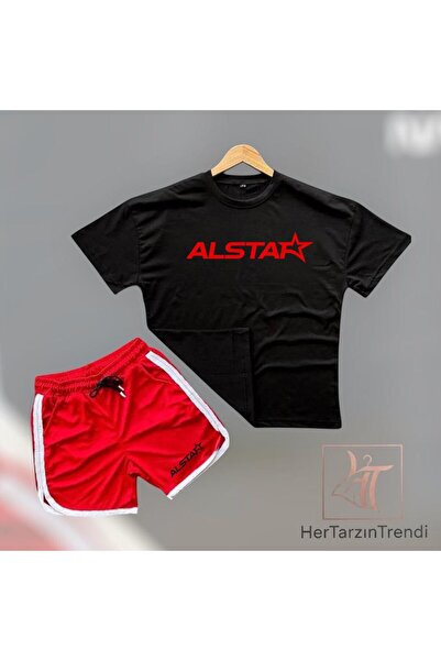 HerTarzınTrendi Unisex ALSTAR Σετ μπλουζάκι και σορτς με στάμπα Crew Neck Ove...