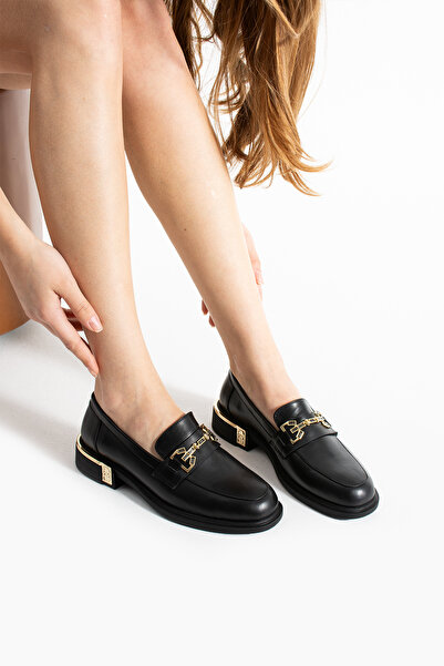 dericia shoes Harbor Hakiki Deri Siyah Günlük Rahat Kadın Loafer Ayakkabı
