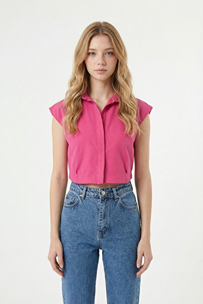 bacc Φούξια Αμάνικο Καλοκαιρινό Υφαντό Πουκάμισο από Ποπλίνα