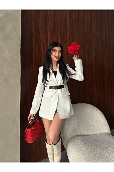 Celiora Women's Belt Detailed Double-Breasted Blazer Jacket Dress Stylish Off...